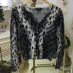 Blue and White Animal Print Cashmere Cardigan